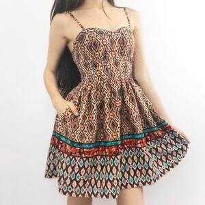 American Rag Corset Style Aztec Print Sun Dress - S